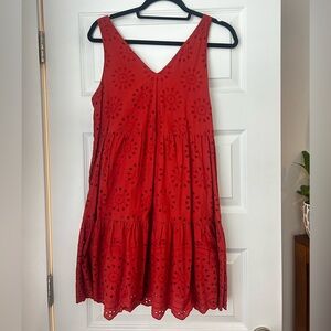 Loft Red Sleeveless Eyelet Dress
